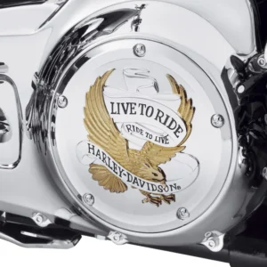 🦅 Live to Ride Derby Cover – Chrome & Gold Finish